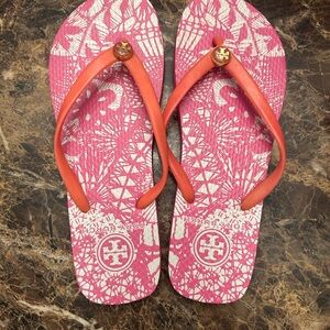 Tory Burch Pink and Orange Patterned Sandals